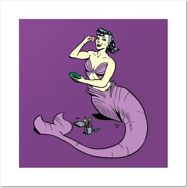 Mermaid putting on make-up Wall Art by Victor Maristane